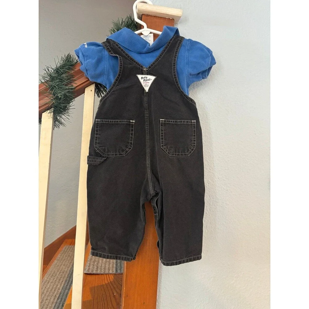 12 mths vintage baby Oshkosh b’gosh black overalls outfit car onesie